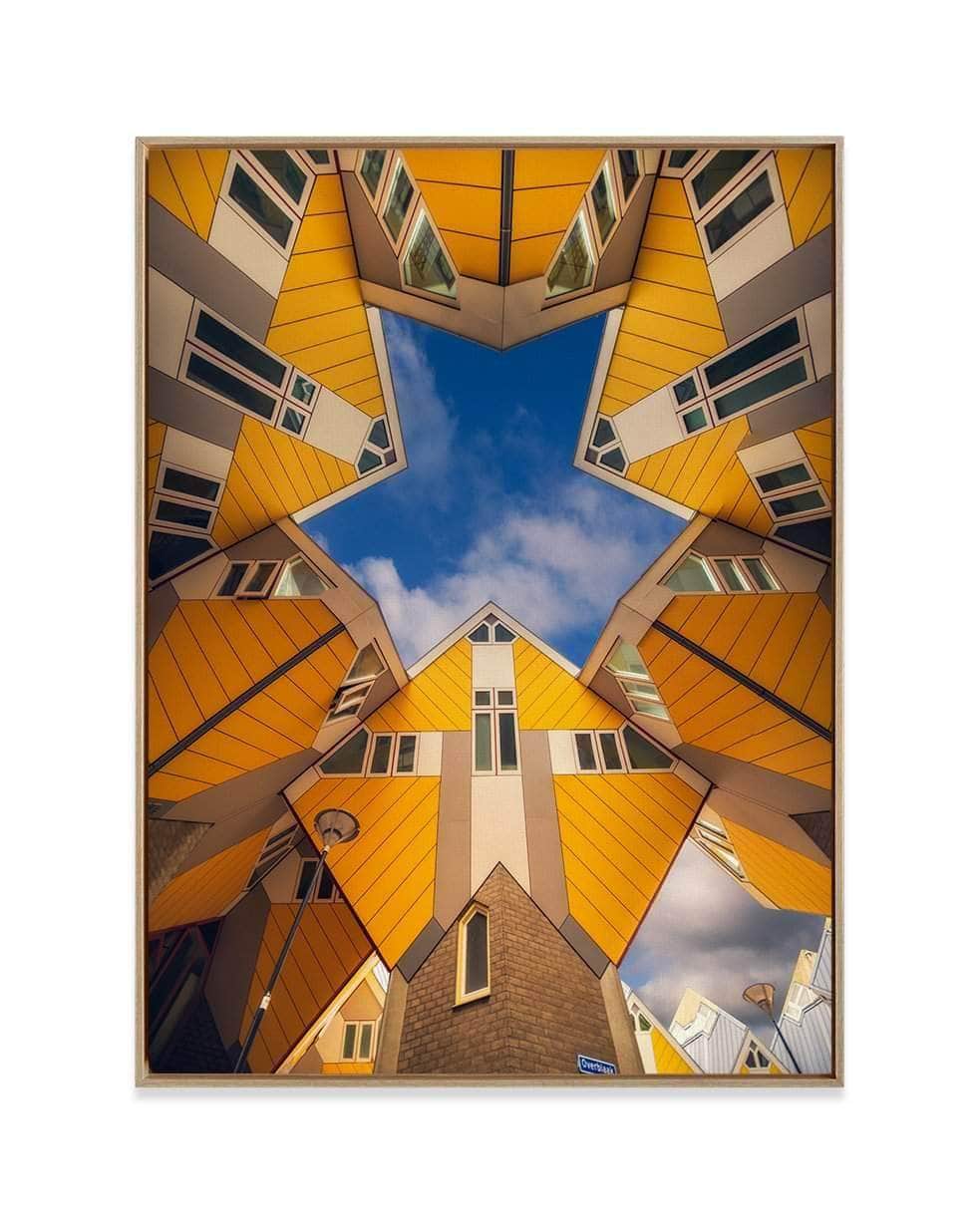 Sebastien Lory Wall Art Natural Wood / 18" x 24" Hexagonal Yellow Houses