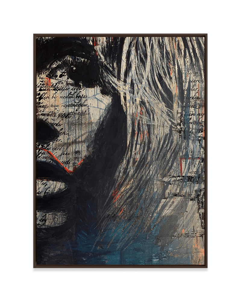 Yasemen Asad Wall Art Dark Wood / 18" x 24" Brigitte Bardot (Scripted Series) in Blue