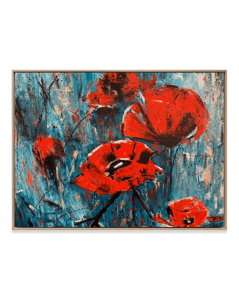 Yasemen Asad Wall Art Natural Wood / 18" x 24" Red Flowers